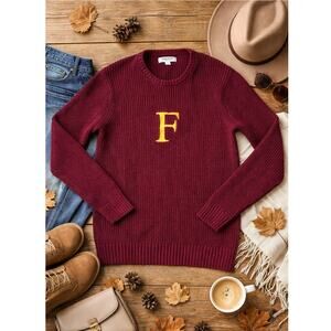 Goodthreads Burgundy Ribbed Cotton Sweater Heavyweight Crewneck Knit - Size XS